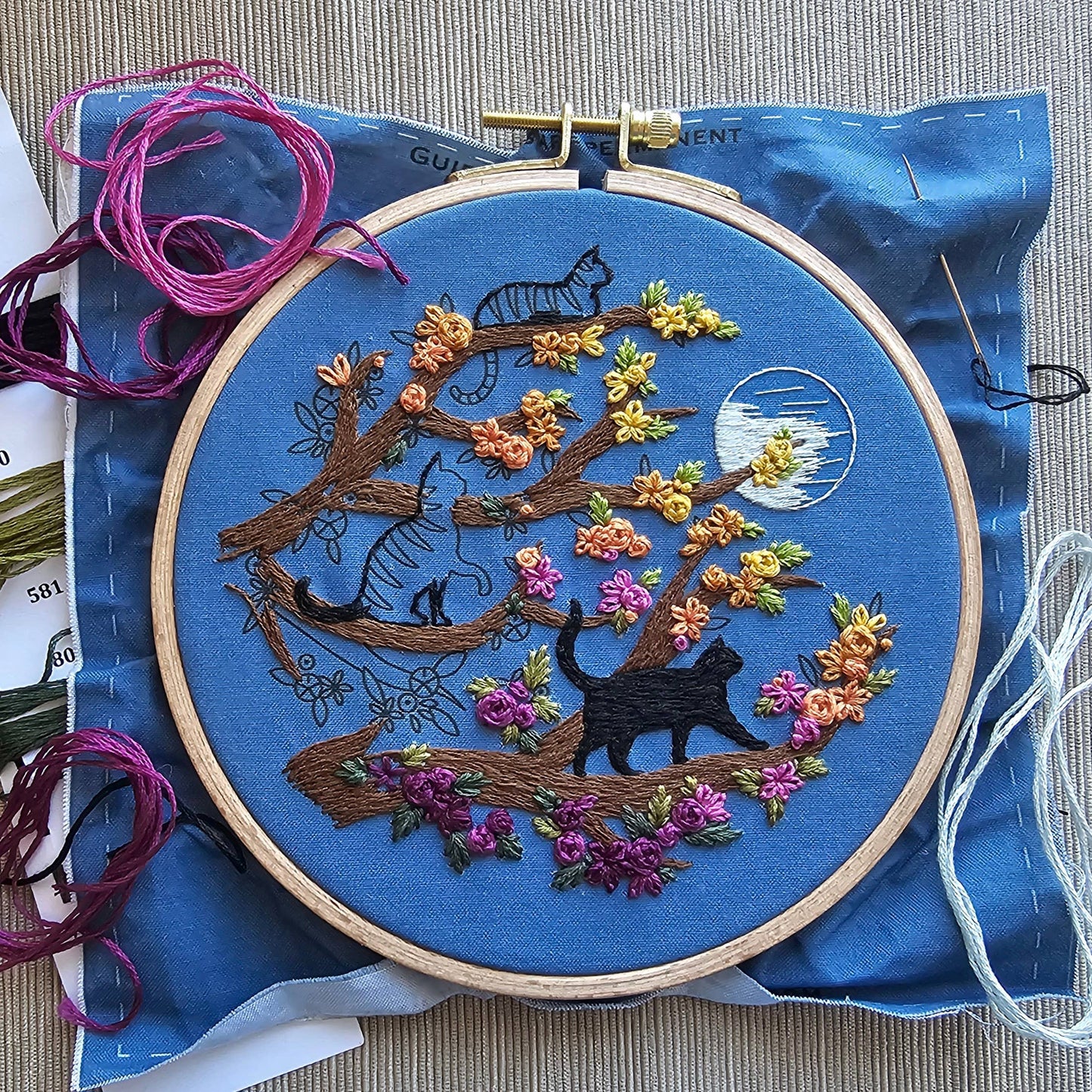 Cats & Full Moon Embroidery Kit