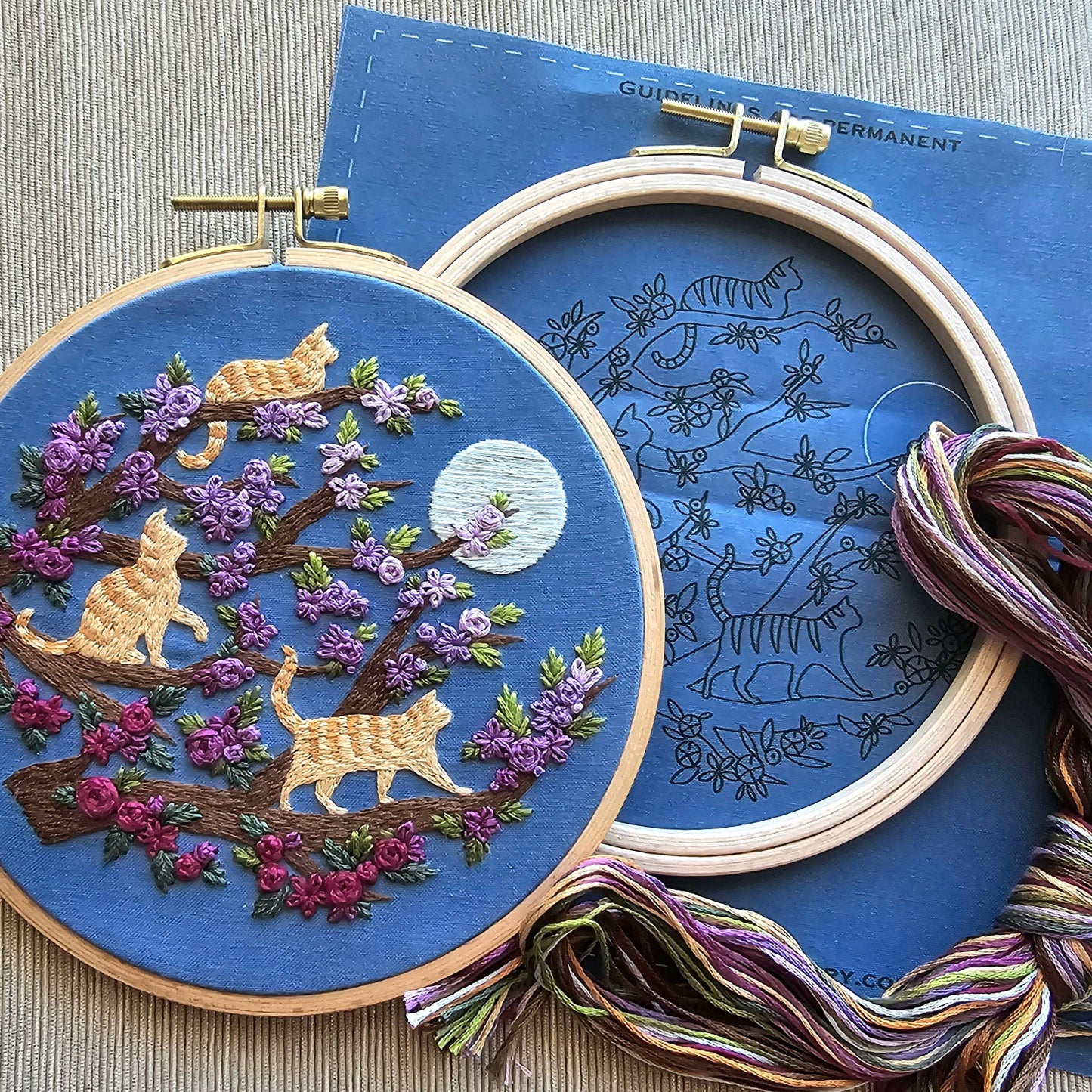 Cats & Full Moon Embroidery Kit