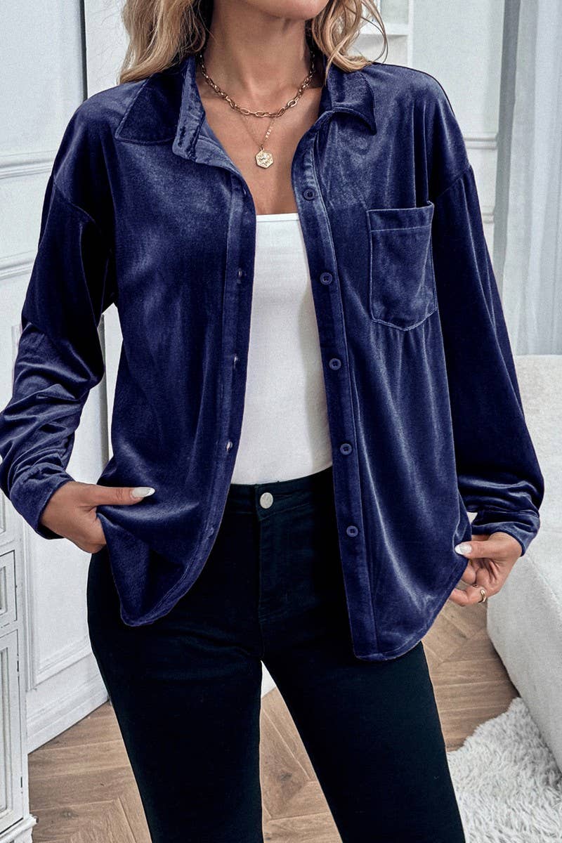 CWTBLL01423_VELVET LAPEL LANTERN SLEEVE MIDI SHIRT