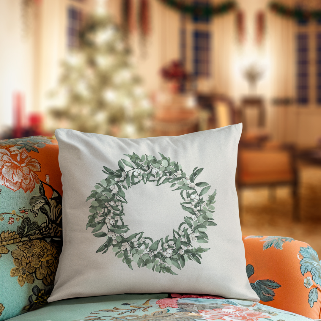 Mistletoe Wreath Pillow Cover