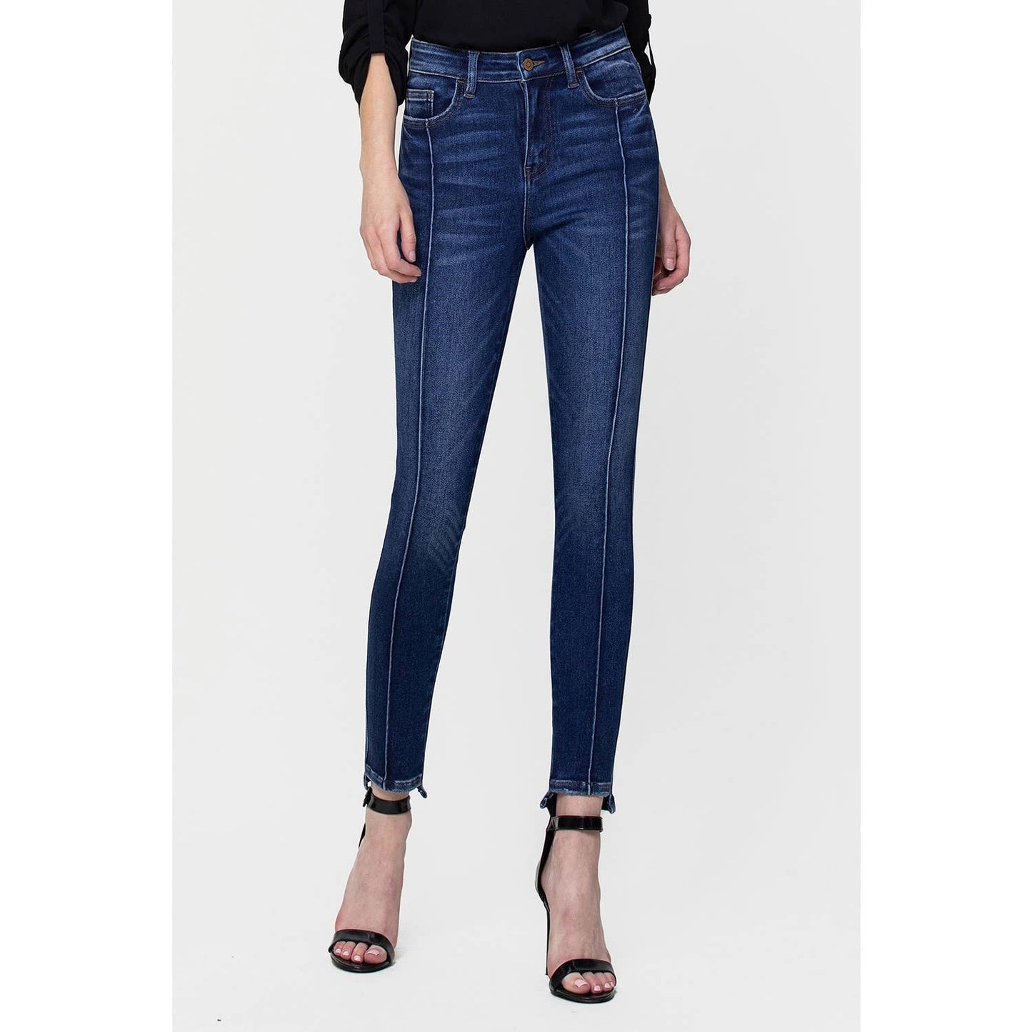 HIGH RISE STEP HEM PINTUCK ANKLE SKINNY JEANS F4388
