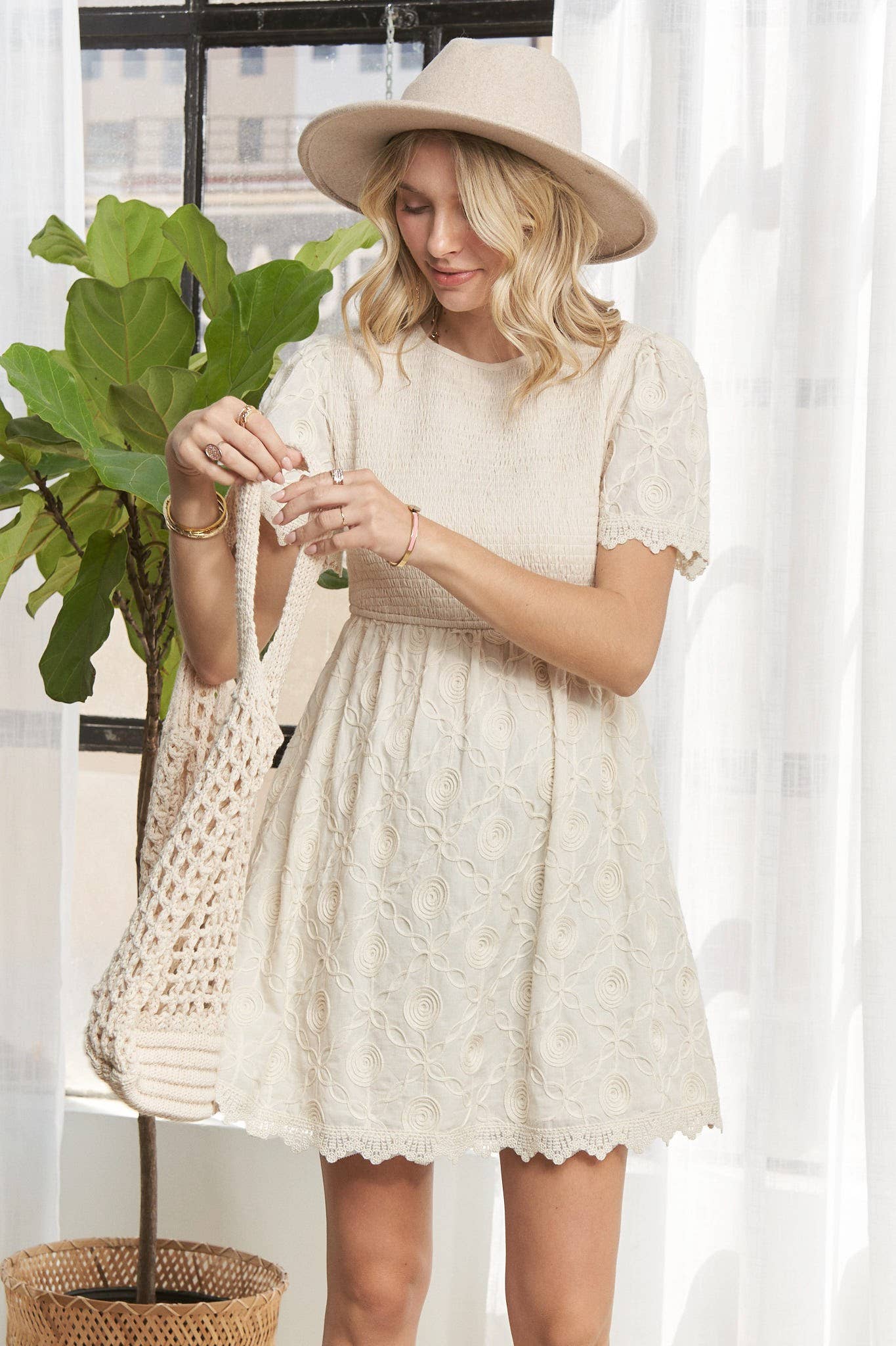 ROUND NECK BABYDOLL DRESS- LED3784WN