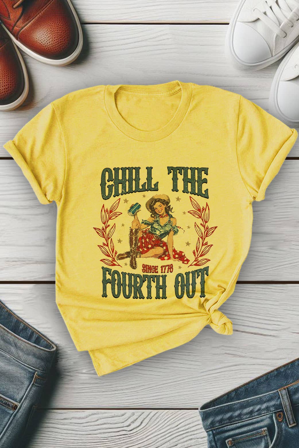 Chill The Fourth Out Since 1776, 4th of July, Unisex Round Neck T-Shirt