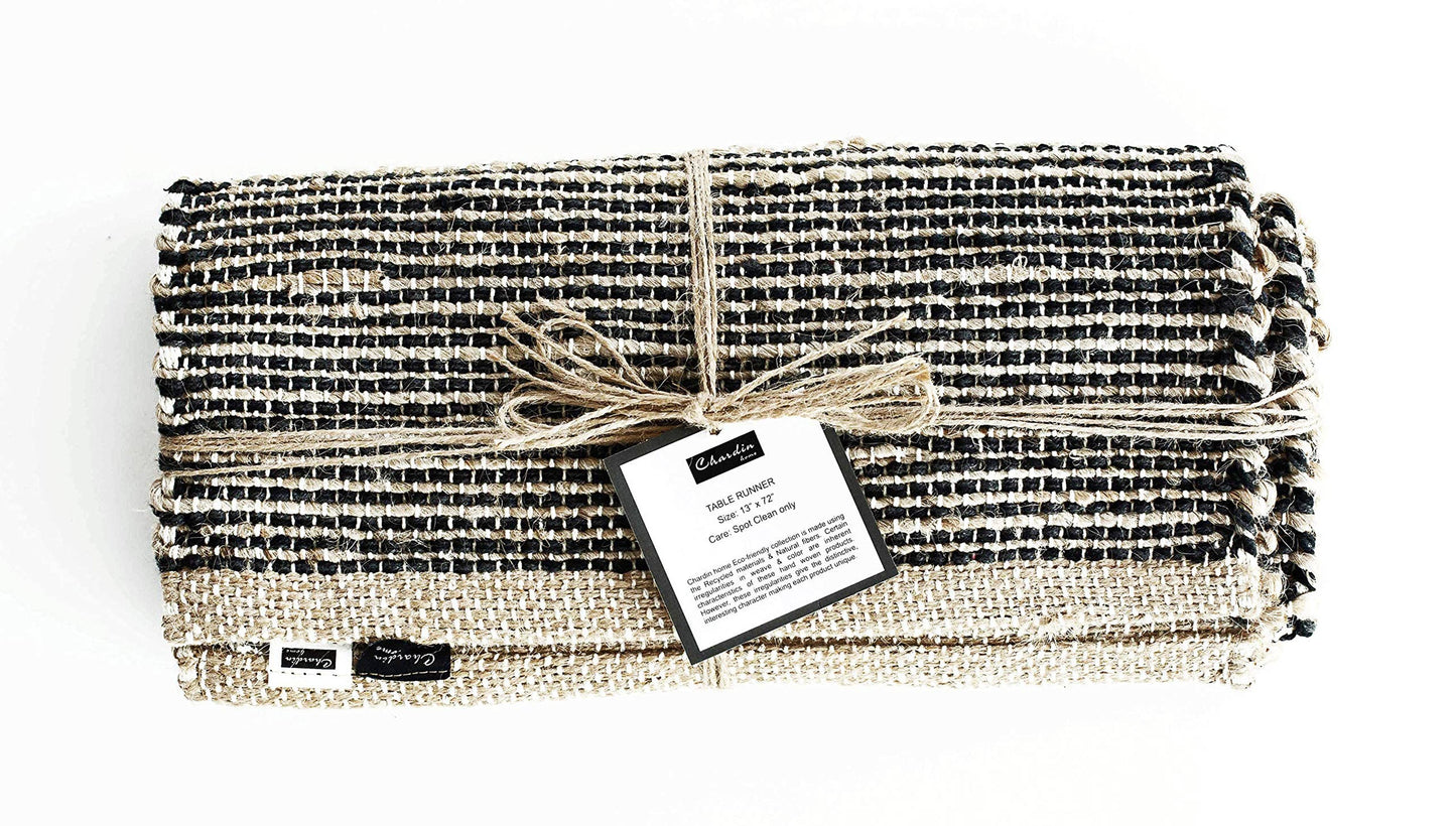 OMBRE TABLE RUNNER, NATURAL JUTE-BLACK, 13''x90''.
