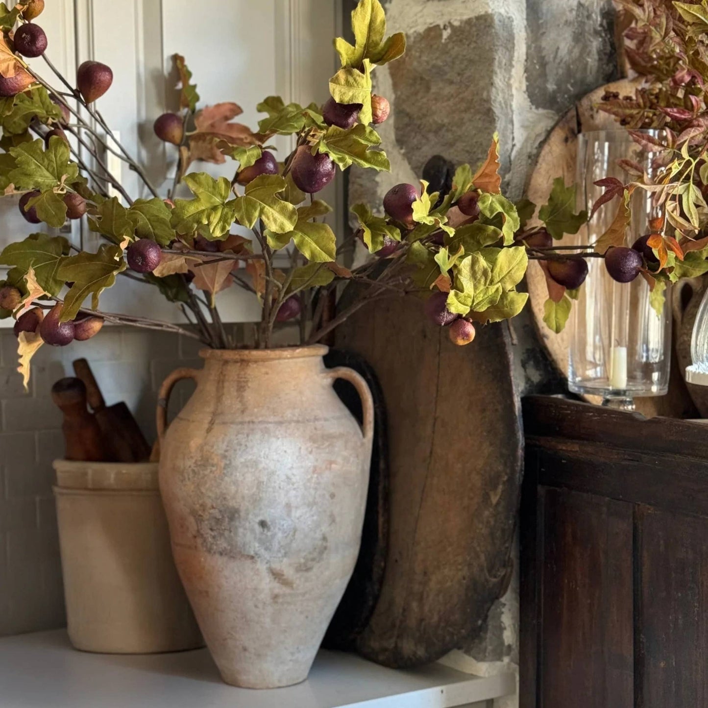 Dried Look Faux Fig Branch in Eggplant - 37"