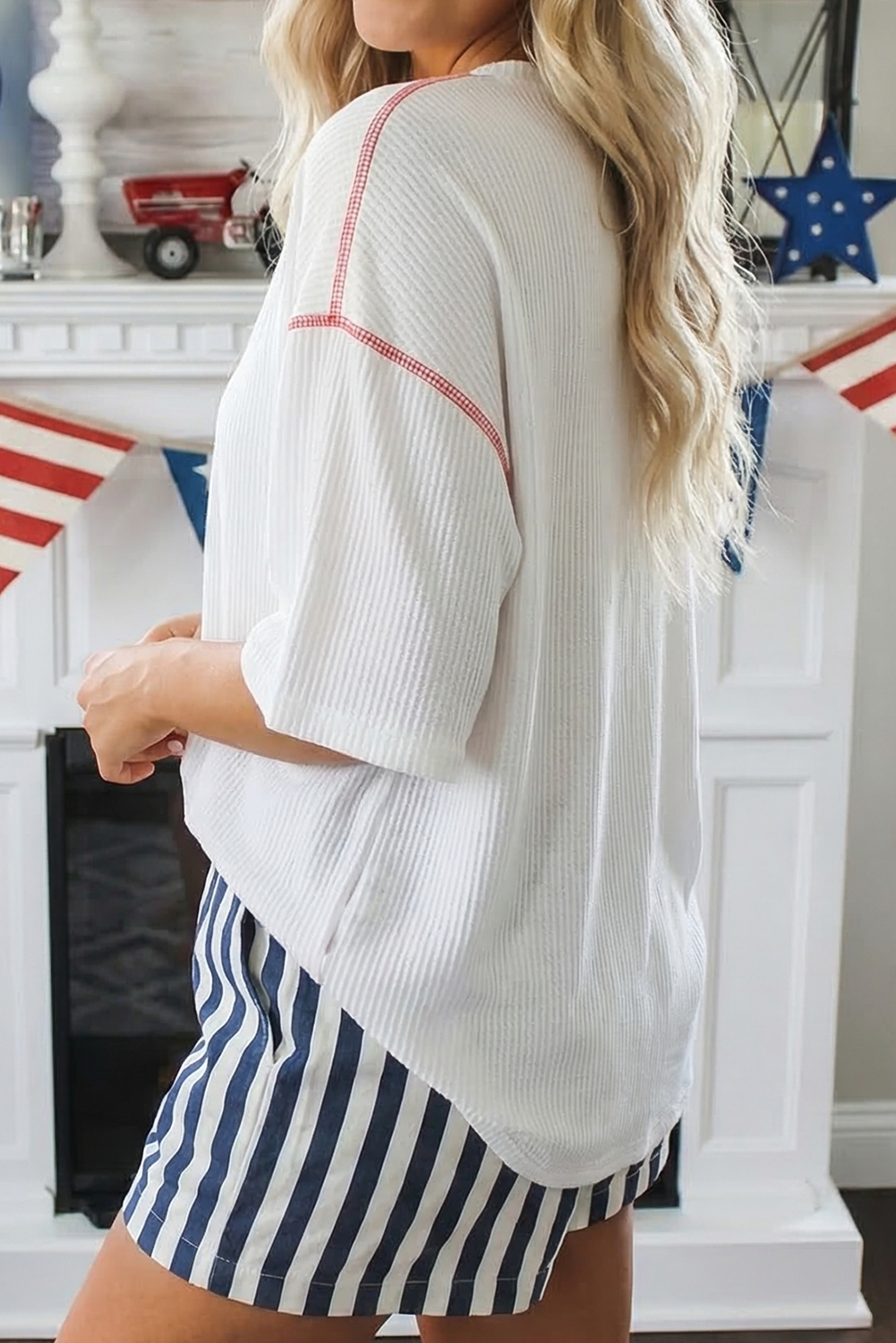 Plus Size USA Graphic Half Sleeve Loose Ribbed Top (S-4X)
