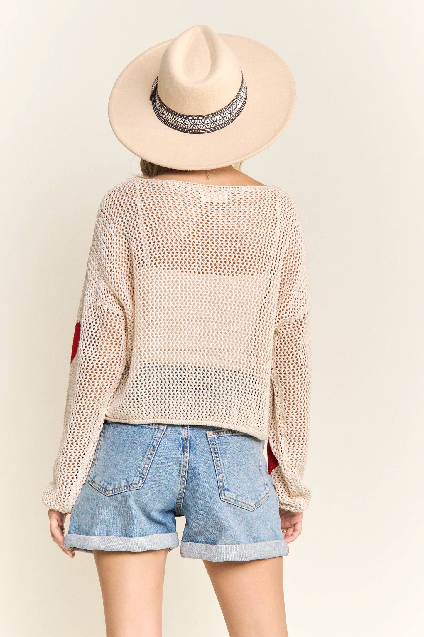 LOOSE KNIT MESH SWEATER HEART PATTERN - LESW4237