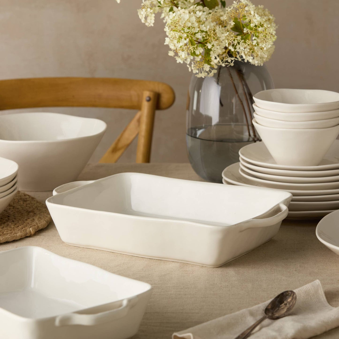 Linen Cream Large Rectangular Baker 16in x 10.25in x 3in