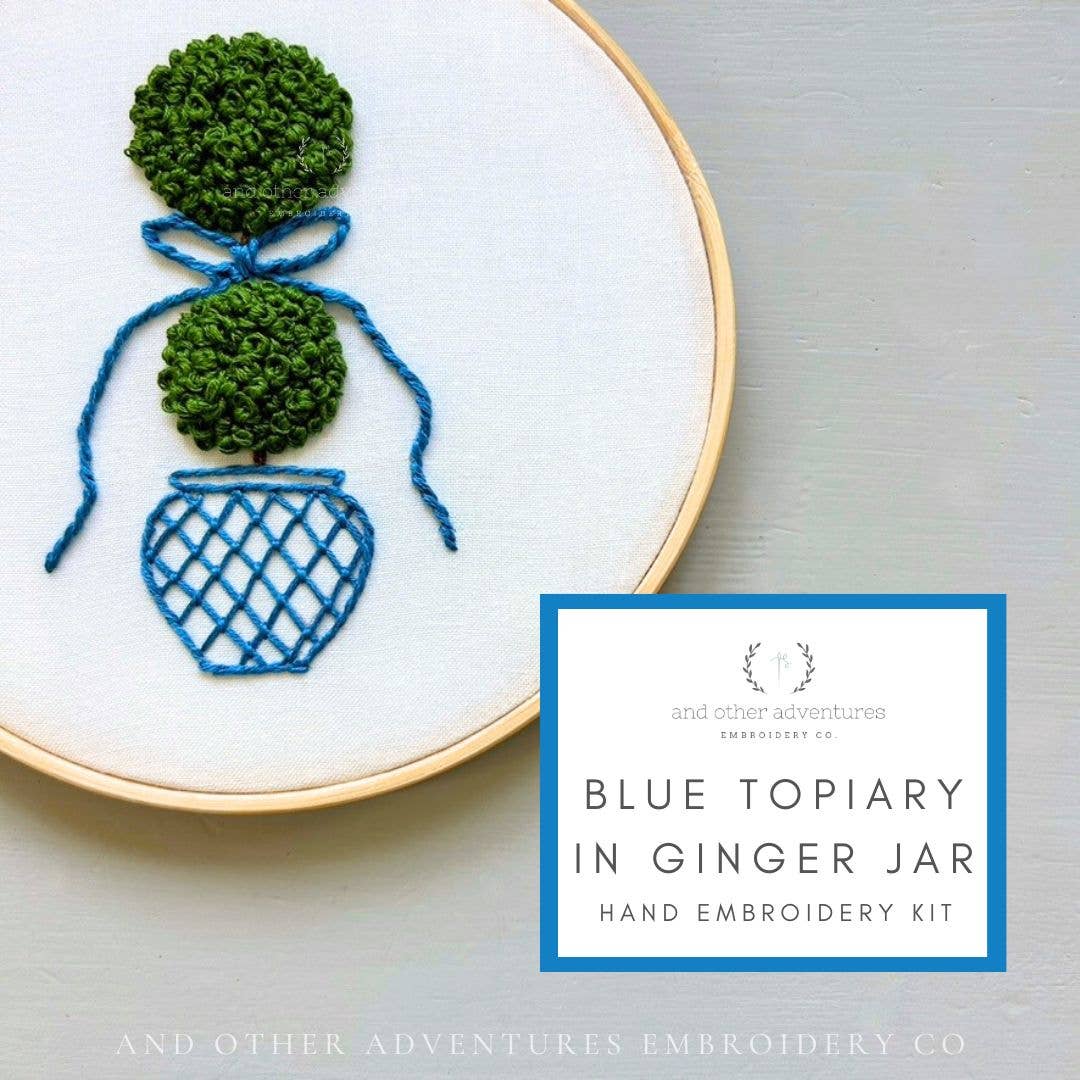 Hand Embroidery Kit - Blue Topiary in Ginger Jar