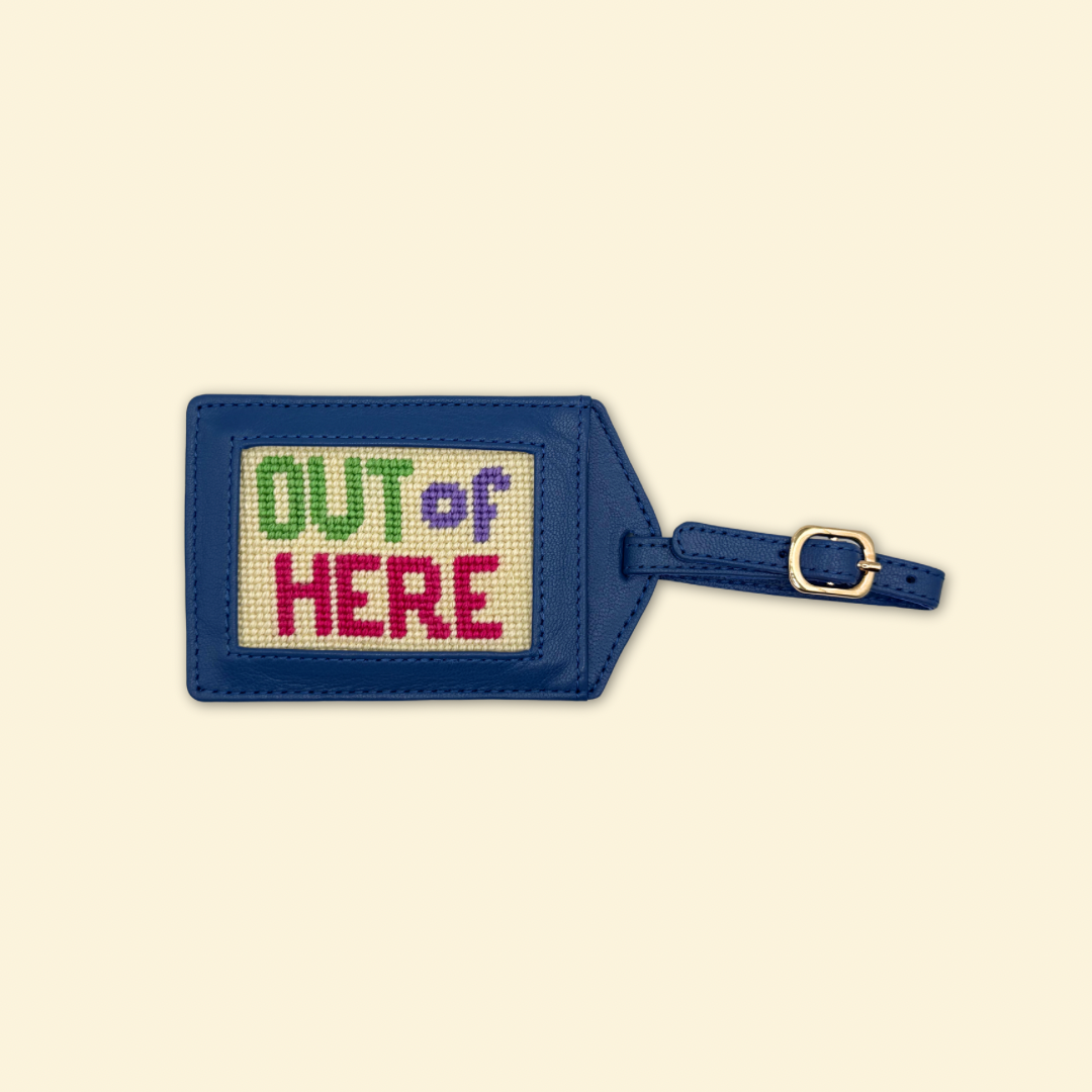 Out of Here Luggage Tag Kit - Happy Stitching All-in-One Self Finishing Needlepoint Kit