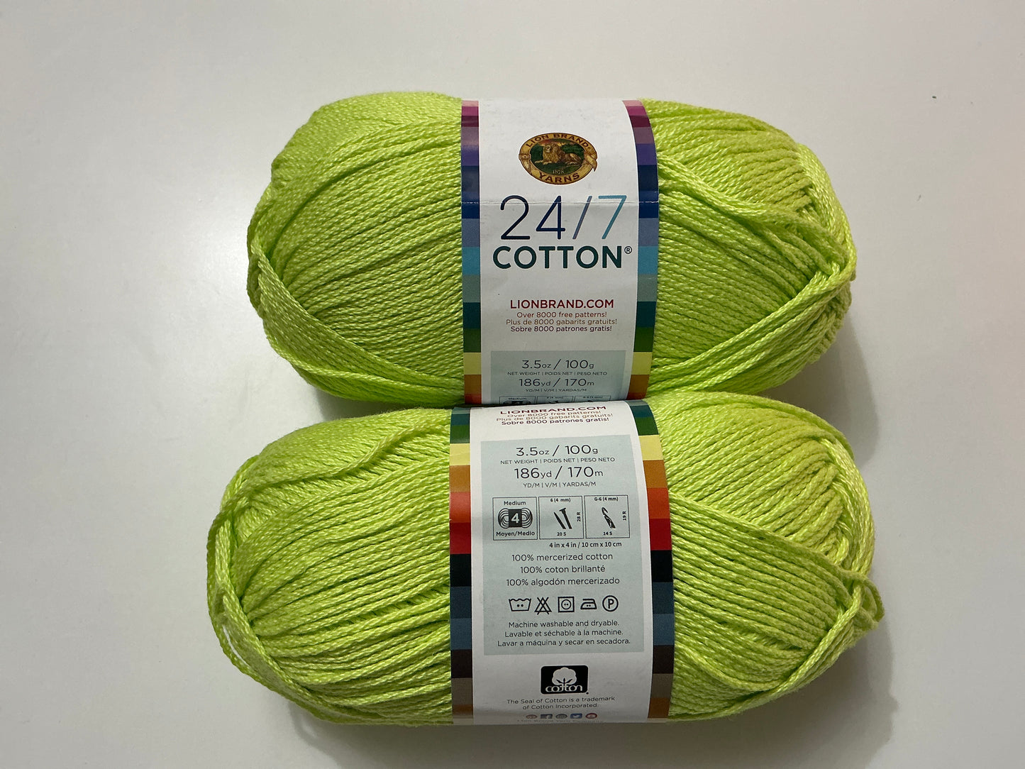 Lion Brand 24/7 Cotton-Lime-Size 4-100g-185 Yards