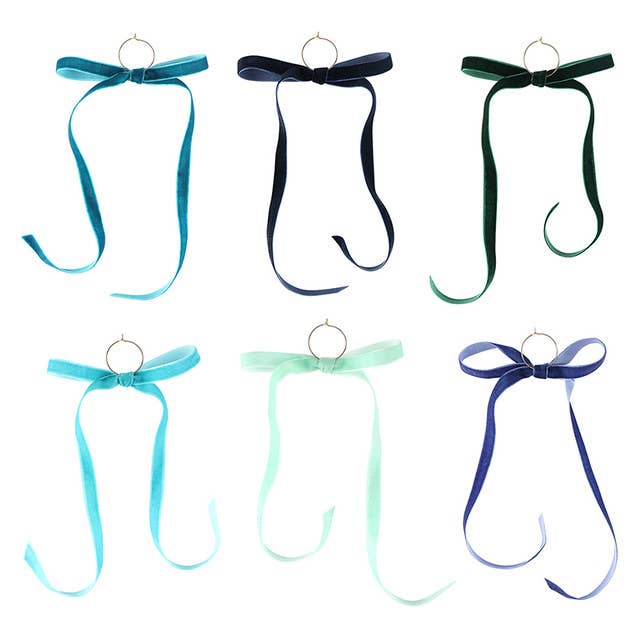 Velvet Bow Wine Charm - Set of 6 - Blue
