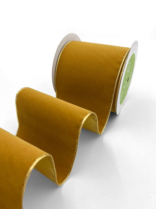 4" Antique Gold Velvet Reversible Gold Wired Ribbon