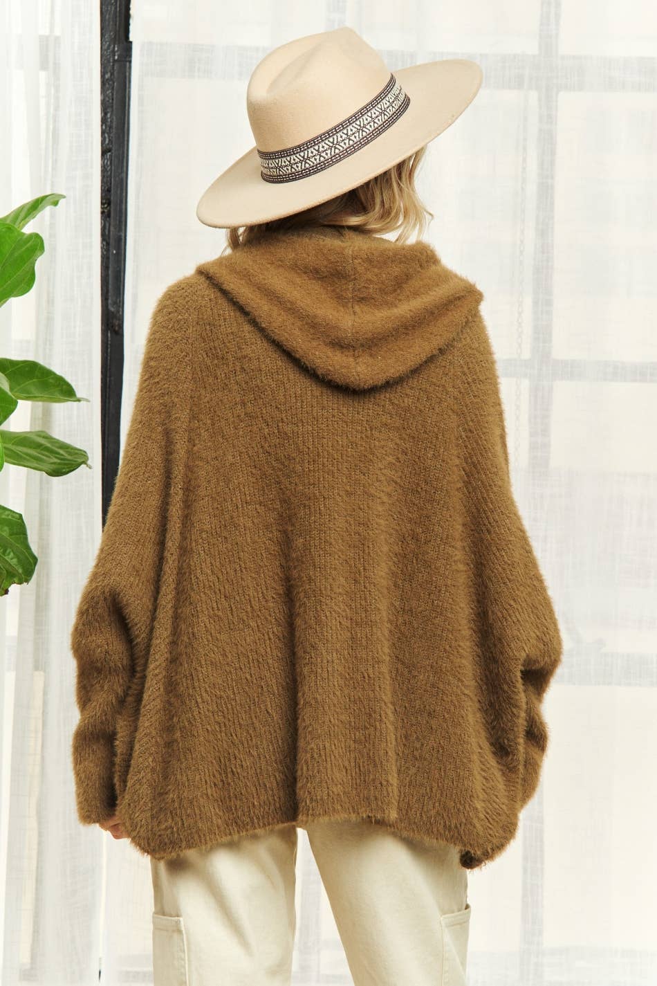 LESW3208-SOFT FUZZY HOODIE CARDIGAN