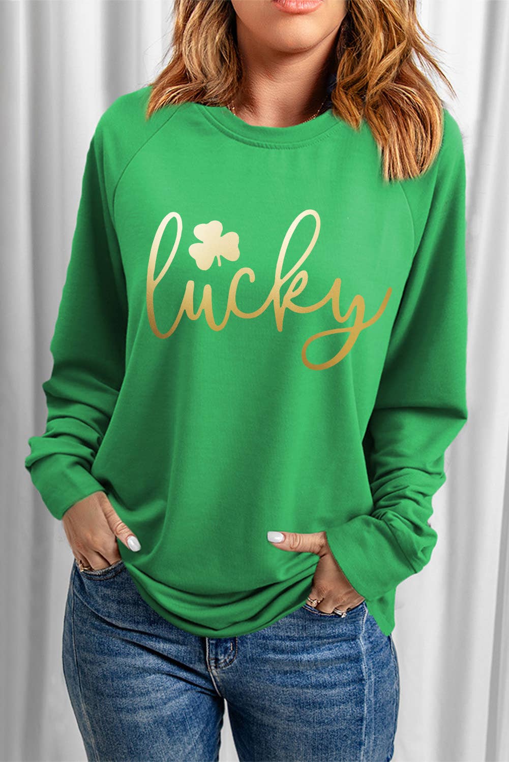 St Patricks LUCKY Chenille Embroidered Graphic Sweatshirt