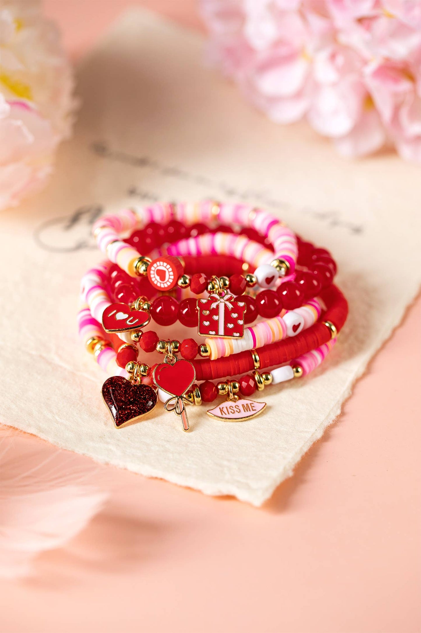 5pcs I Love U Heart Valentines Day Sweet Bracelet Set