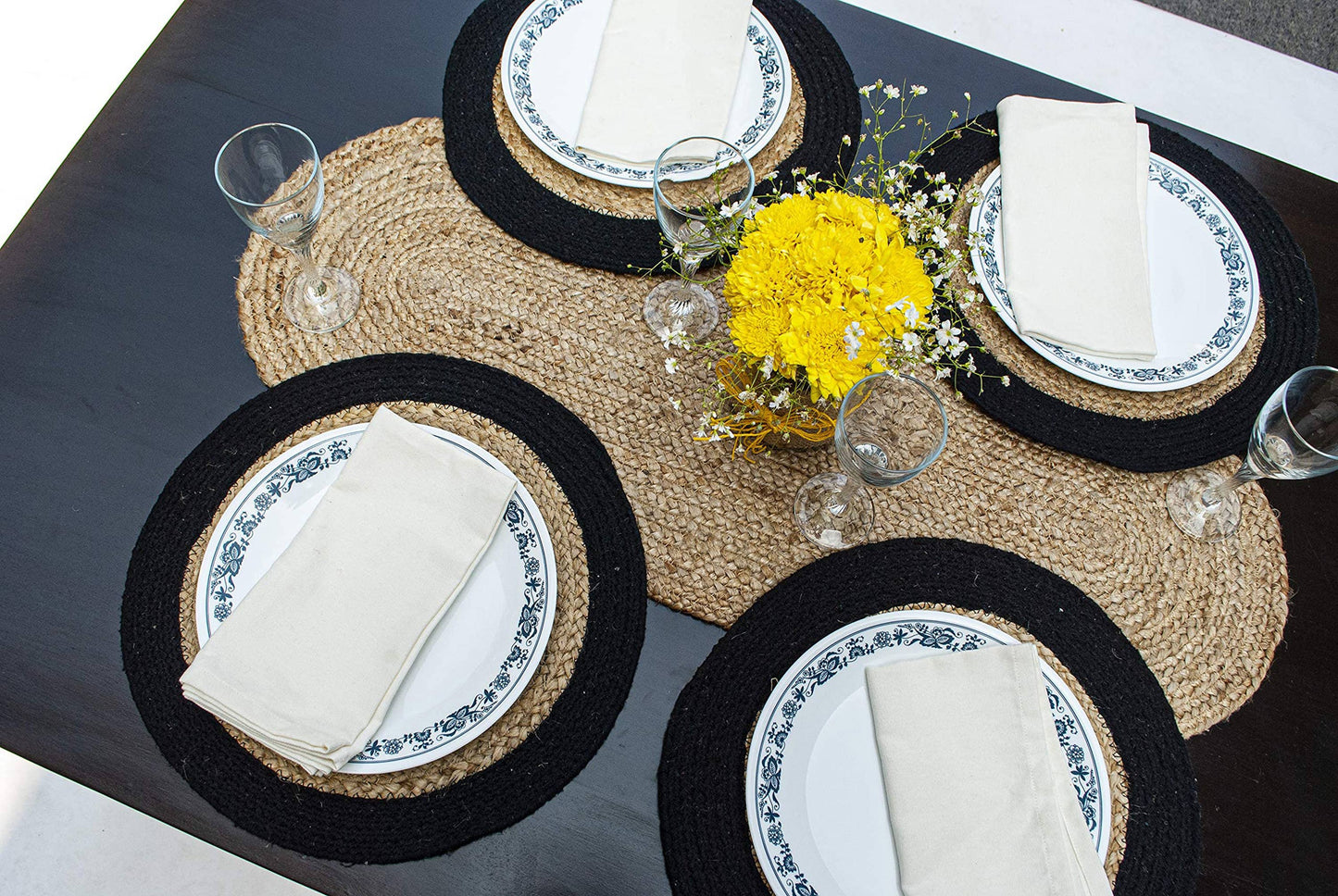 OVAL BRAIDED TABLE RUNNER, NATURAL JUTE, 13'' x 48''.