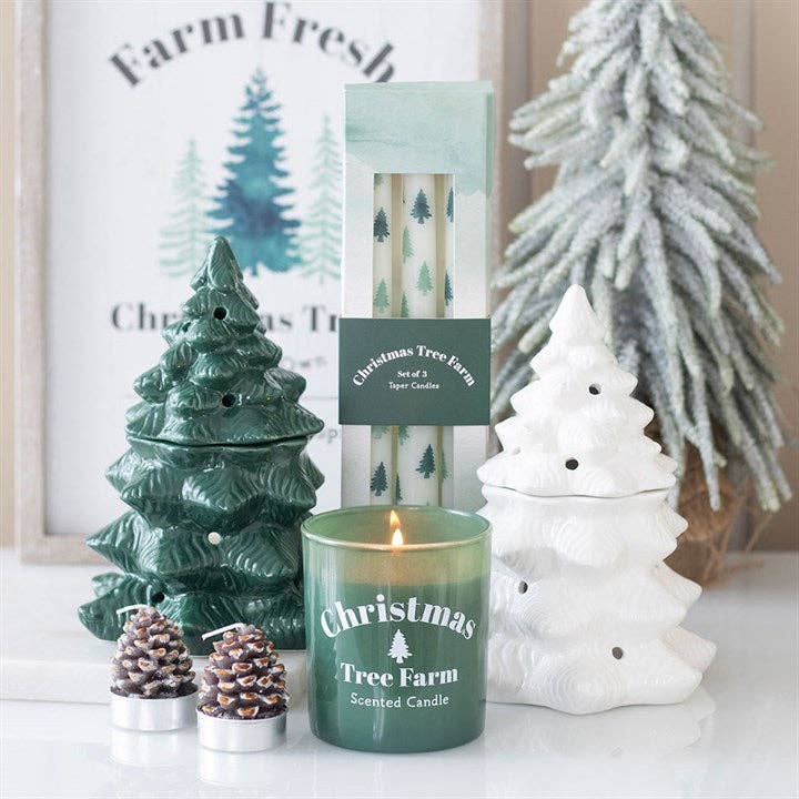 Set of 3 White Christmas Tree Taper Candles