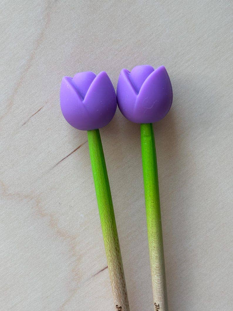 Knitting Needle Point Protectors Tulips Flower Spring Garden