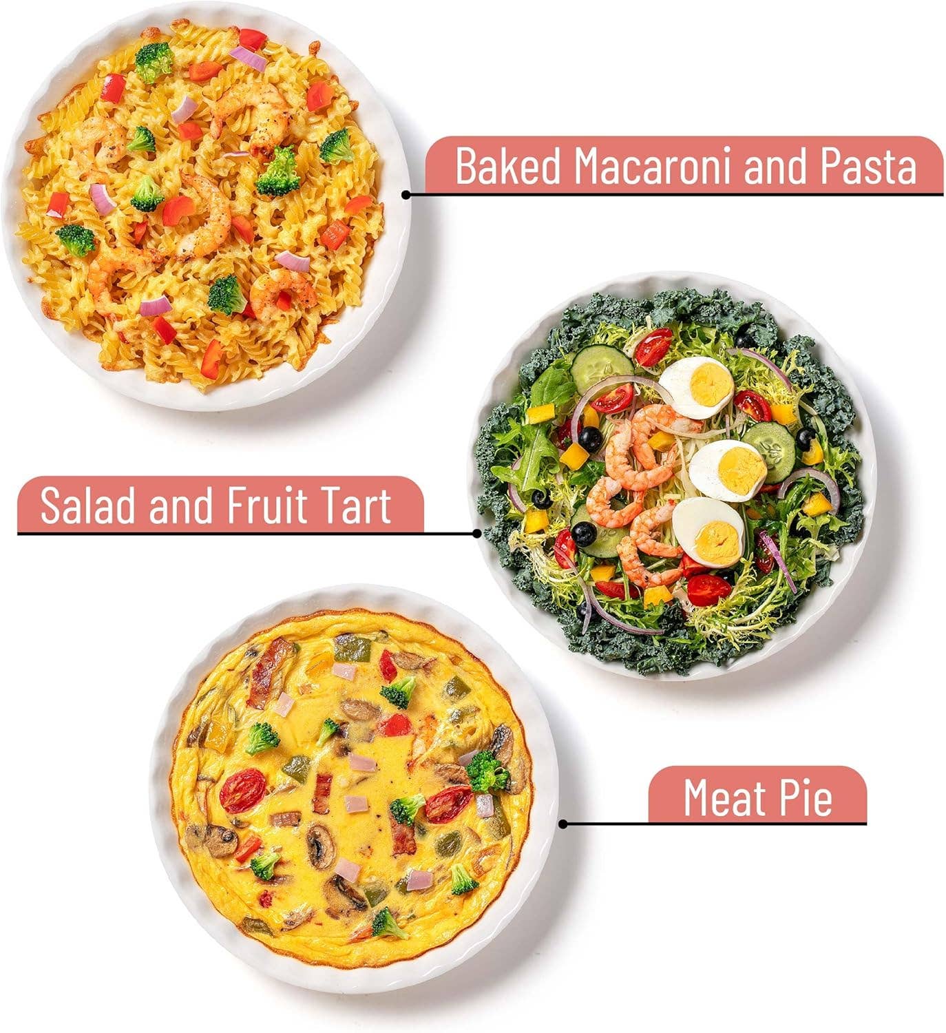 BTat Ceramic Deep Dish Pie Pan Set, 2 PCS, White