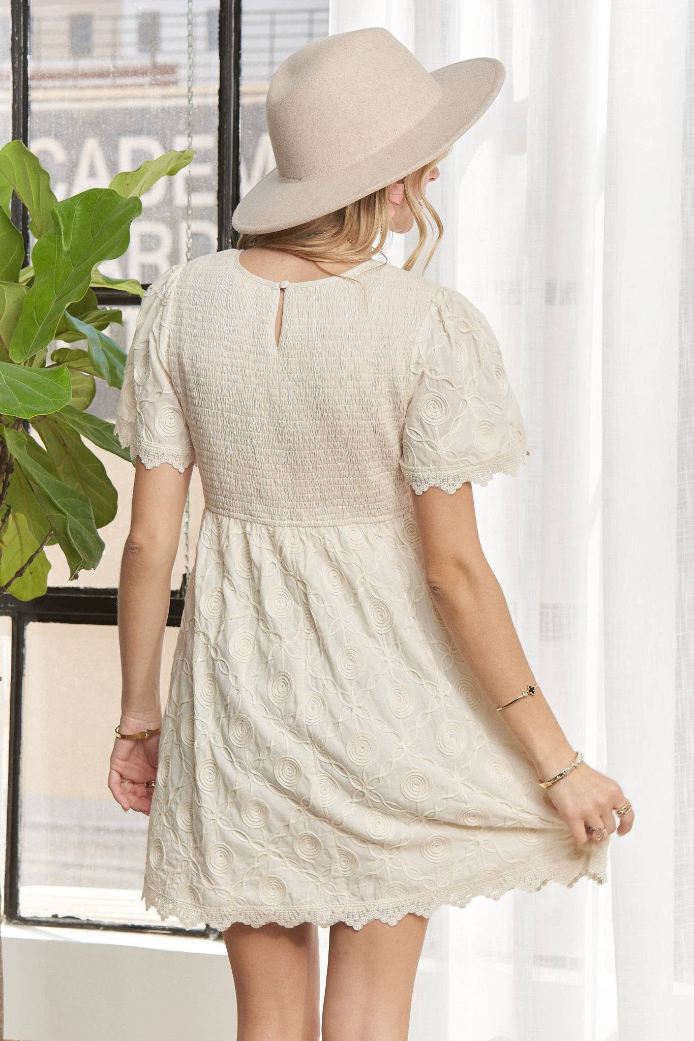 ROUND NECK BABYDOLL DRESS- LED3784WN