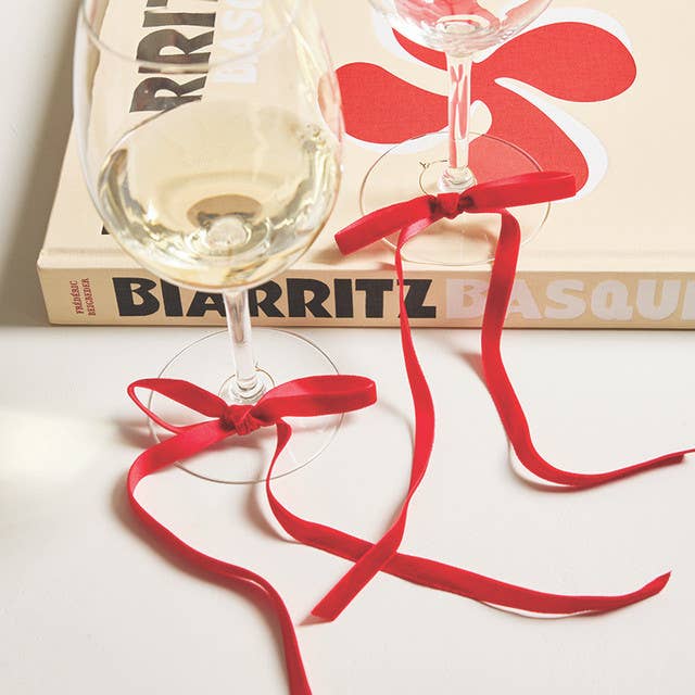 Velvet Bow Wine Charm - Set of 6 - Red