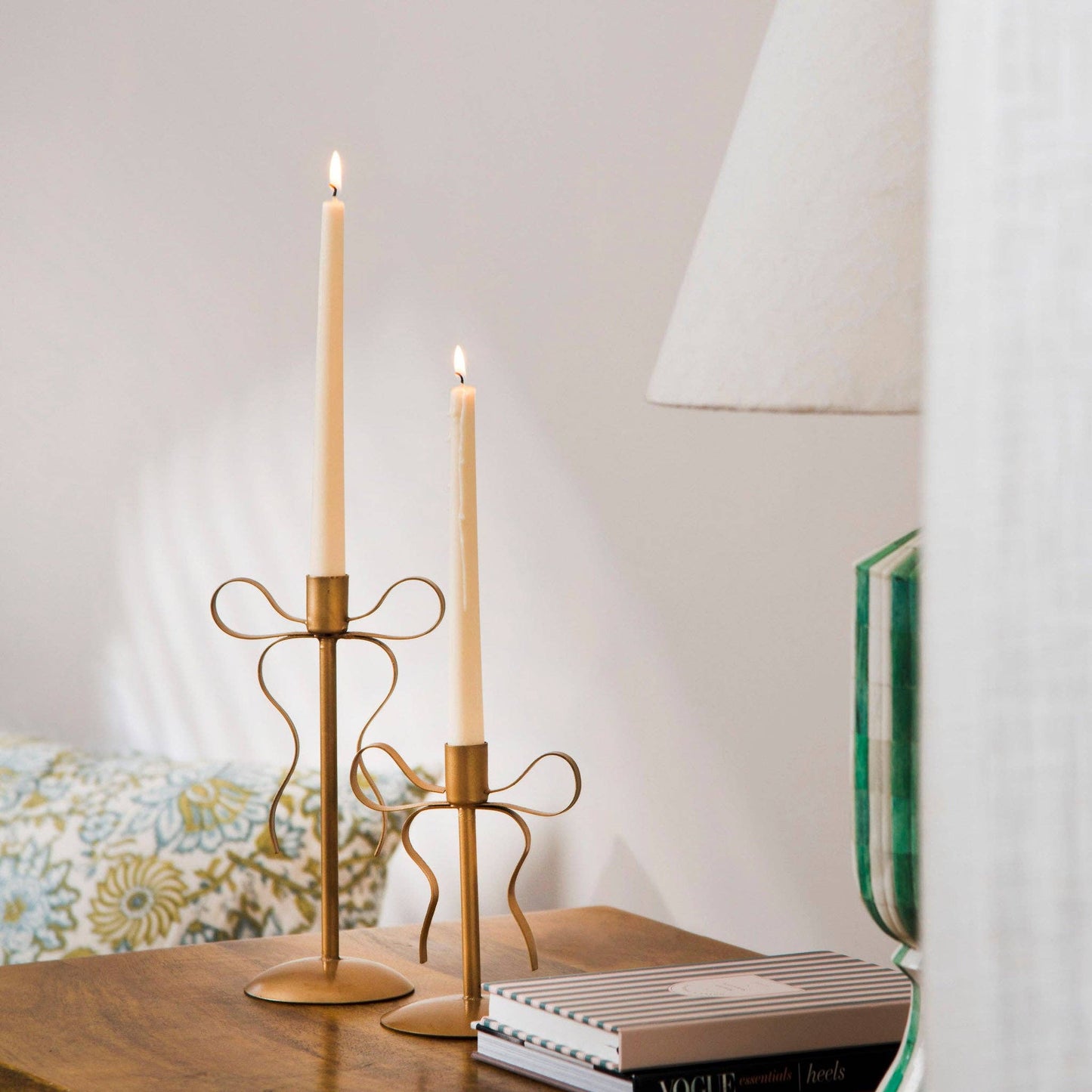 Gold Bow Tapered Candlesticks
