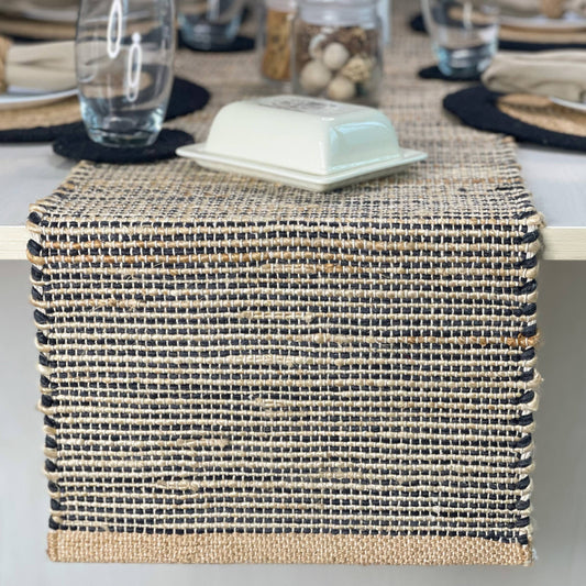 OMBRE TABLE RUNNER, NATURAL JUTE-BLACK, 13''x90''.