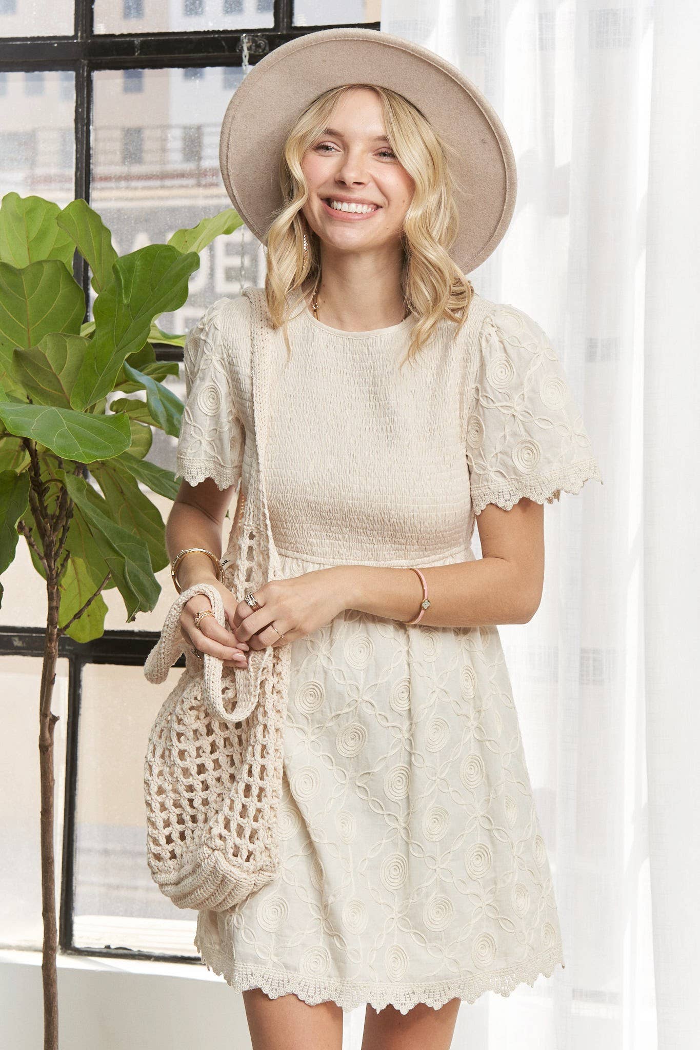 ROUND NECK BABYDOLL DRESS- LED3784WN