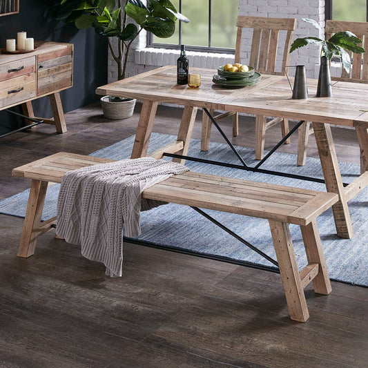 Weathered Pinewood Rustic Dining Bench Seats 3 *