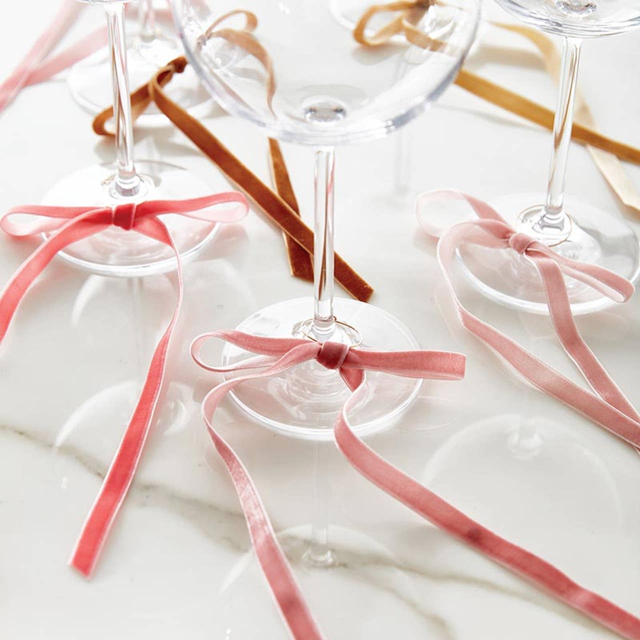 Velvet Bow Wine Charms - Blush - Set of 6