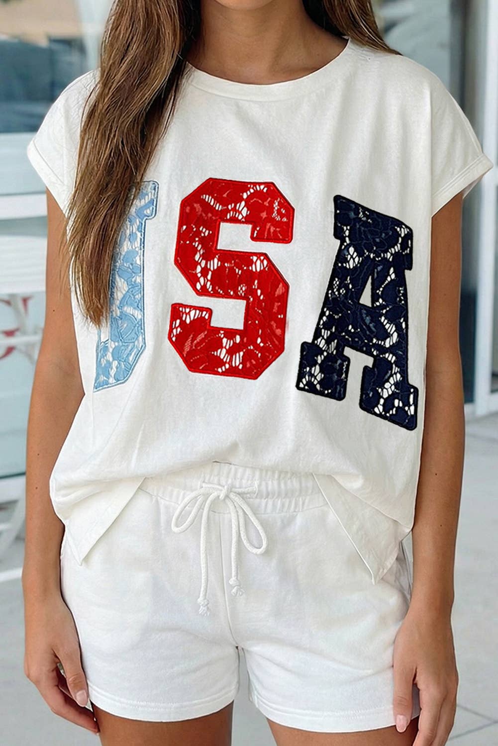 USA Color Block Letter Printed Dolman Tee