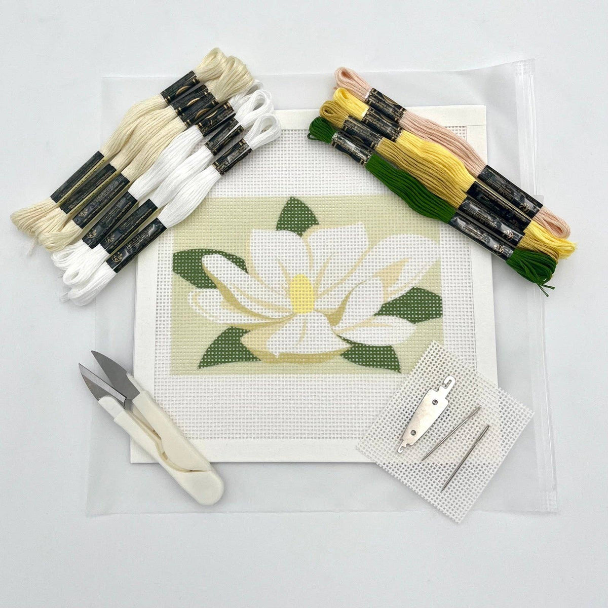 Magnolia (on Pale Green background) 6x4 Needlepoint Design
