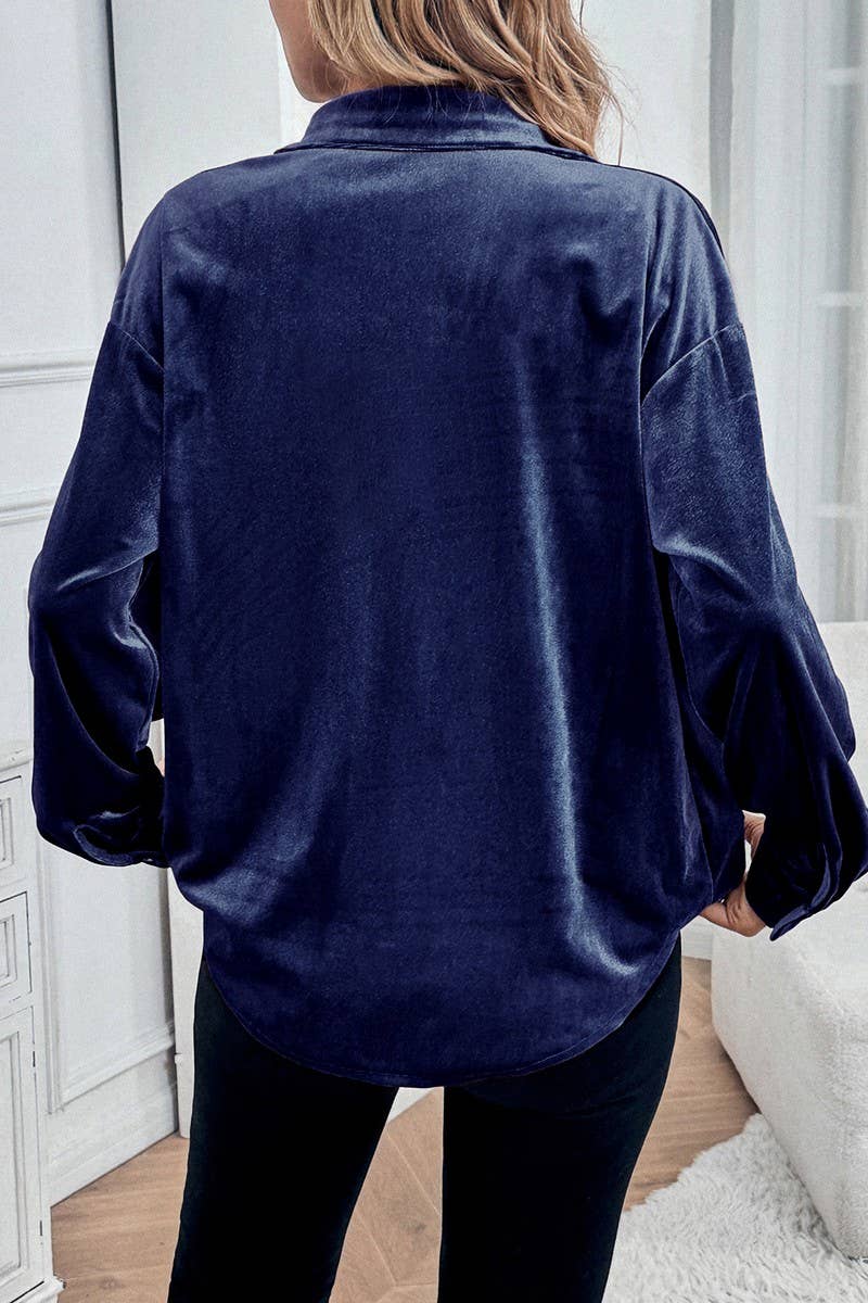 CWTBLL01423_VELVET LAPEL LANTERN SLEEVE MIDI SHIRT
