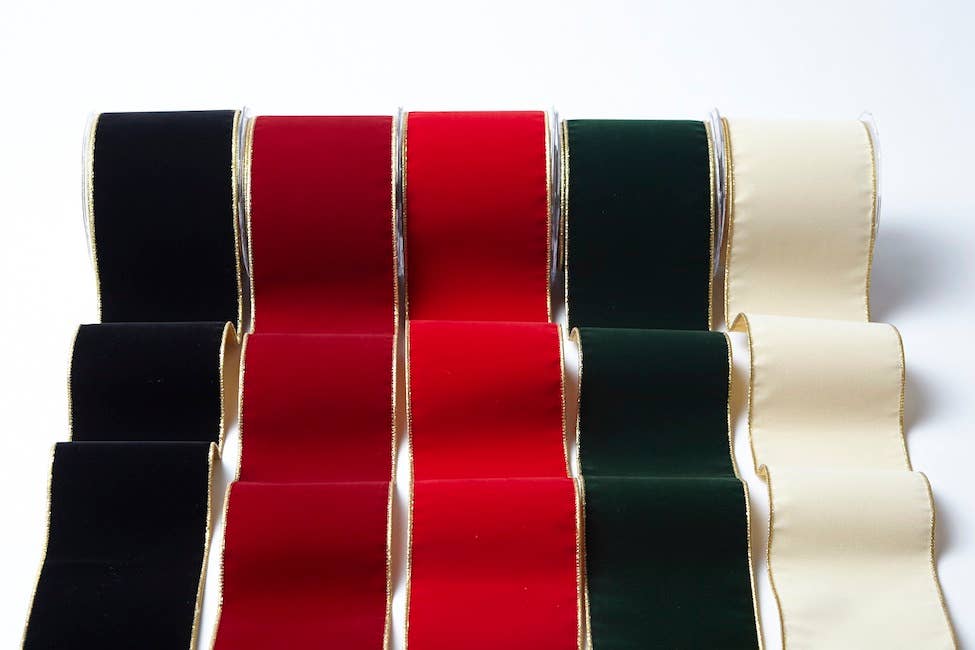 4" Black Velvet Reversible Gold Wired Ribbon