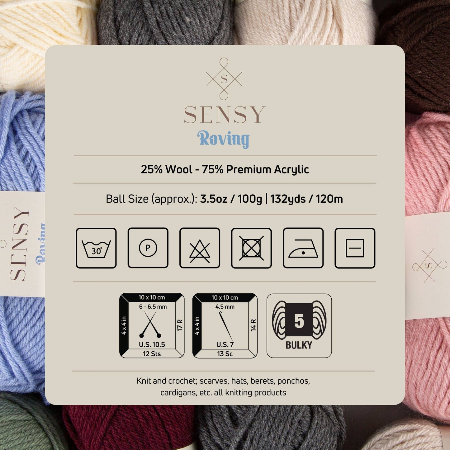 Sensy Roving Yarn, 3.5 oz, 132 Yards, Gauge 5 Bulky