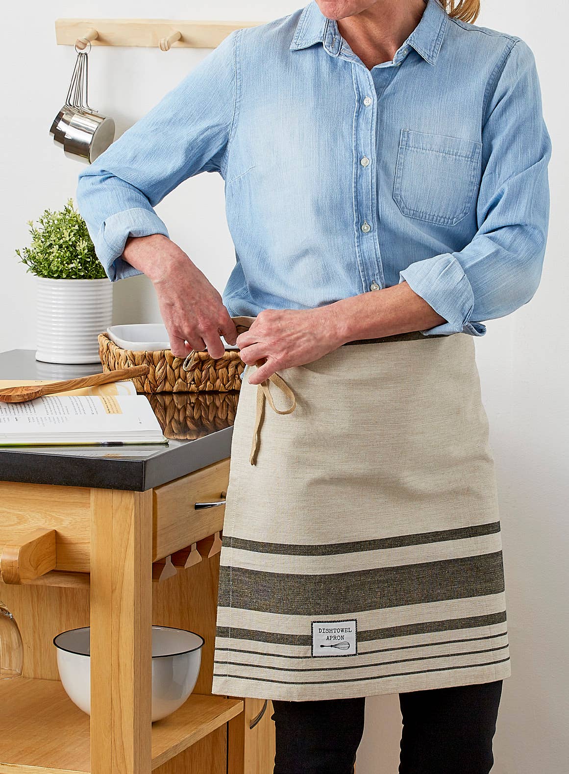 Flax & Black Pantry Stripe Dishtowel Apron