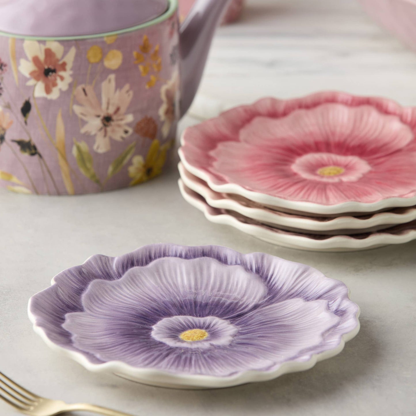 Wildflowers 3-D Floral Dessert Plates 4 asst
