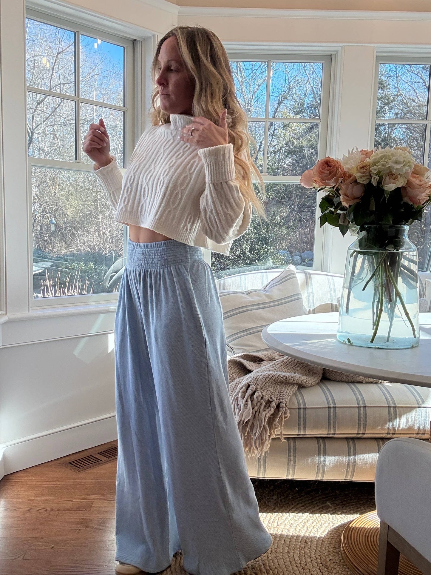 Coastal Waffle Pants – Powder Blue