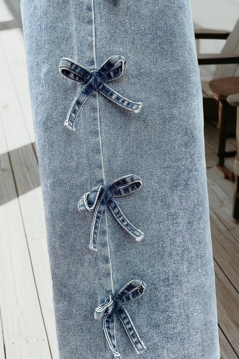 66 Spring 2026 Bow Knot Side Detail Straight Leg Loose Jeans