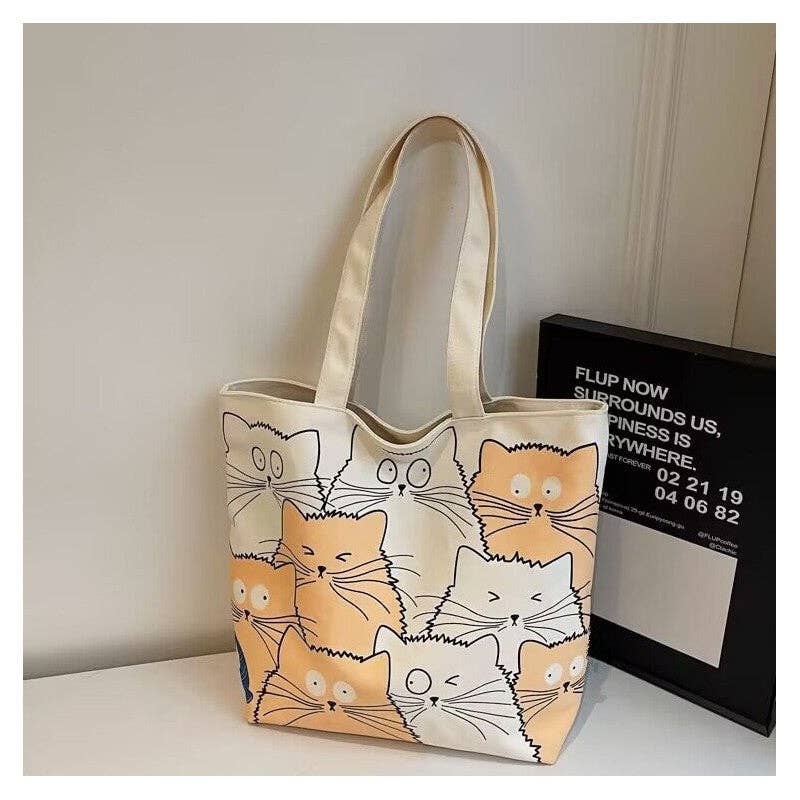 Large Capacity Canvas Shoulder Bag With Cute Cartoon Print