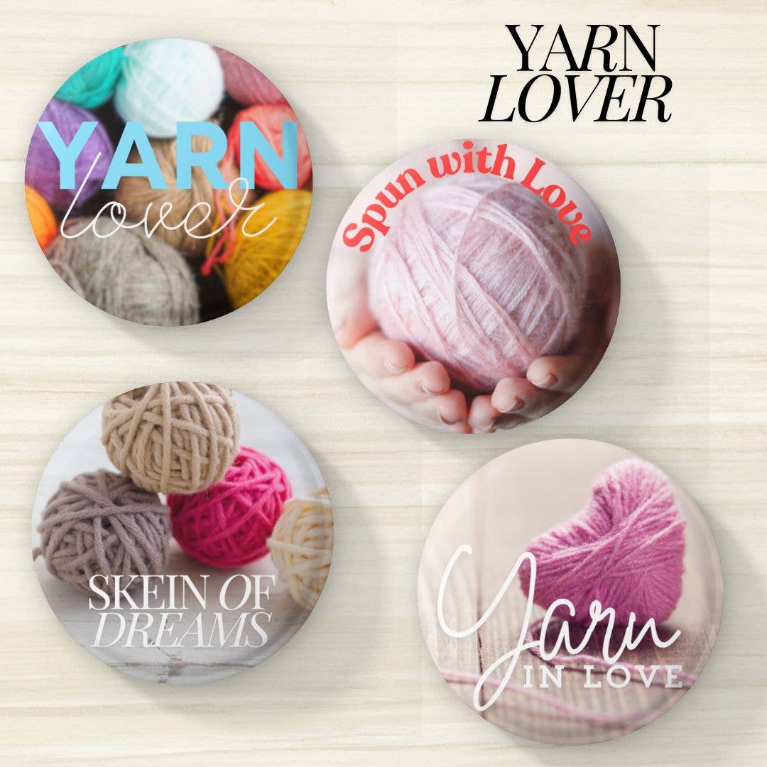 Yarn, Crochet and Yarn Pin Badge and Magnet Sets