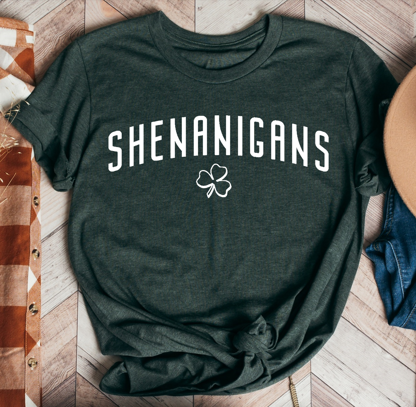 St. Patrick's Shenanigans Screen Clovers Green Graphic Tee