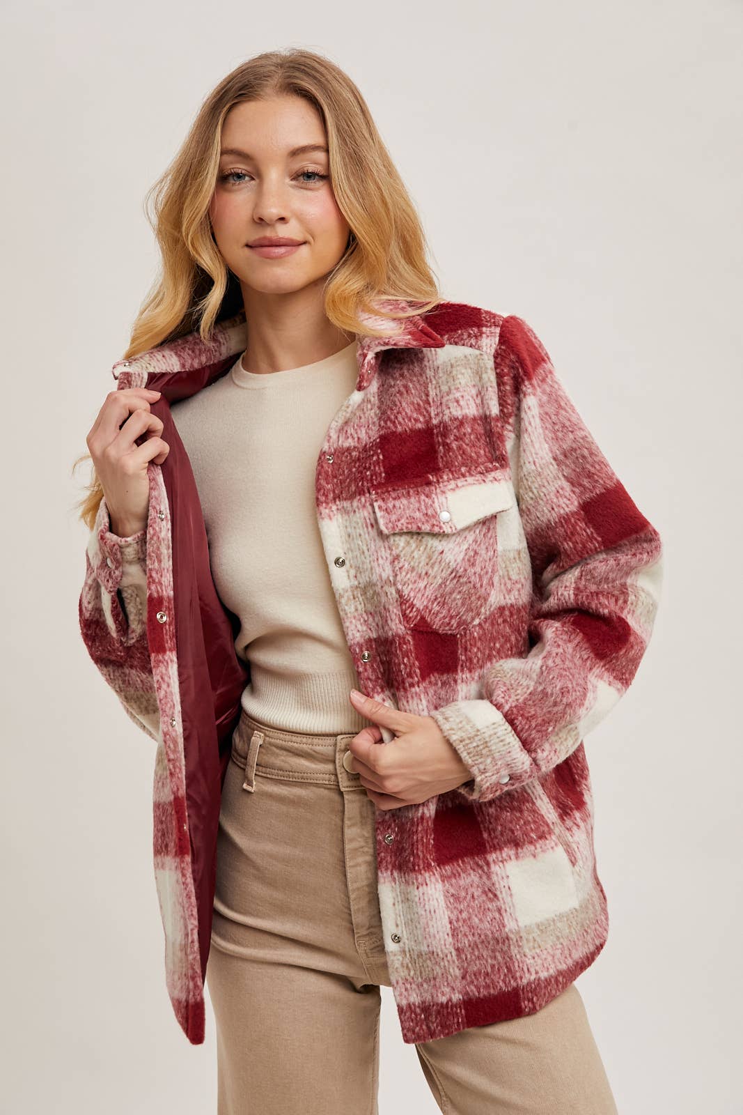 BUTTON DOWN PLAID SHACKET