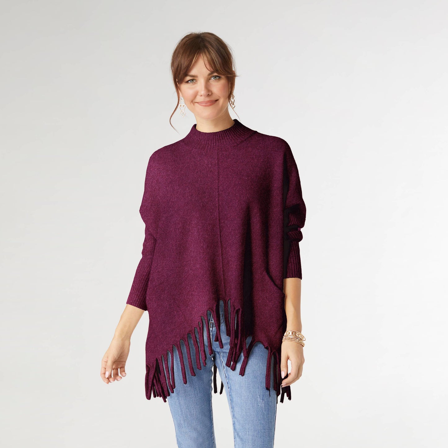 Heavenly-Luxe Flowy Mock Neck Fringe Sweater