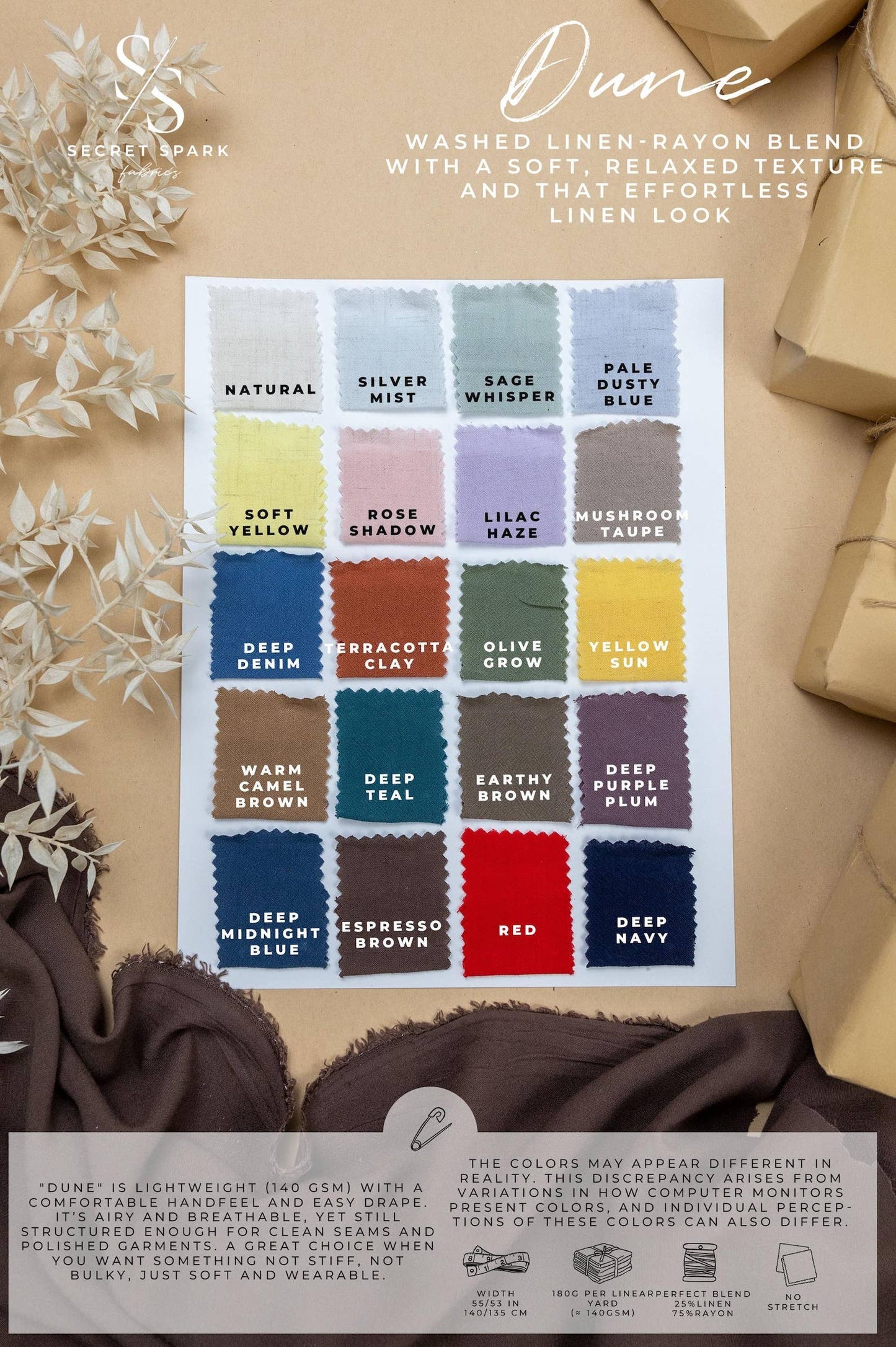 140 GSM Washed Linen Rayon Blend Fabric Wholesale by Roll