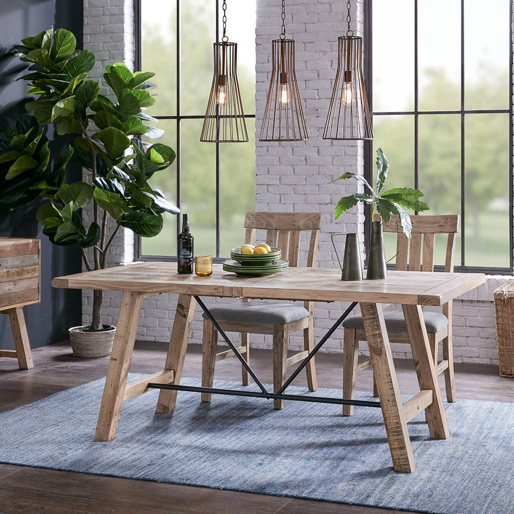 Reclaimed Natural Wood Dining Table with Metal Support *