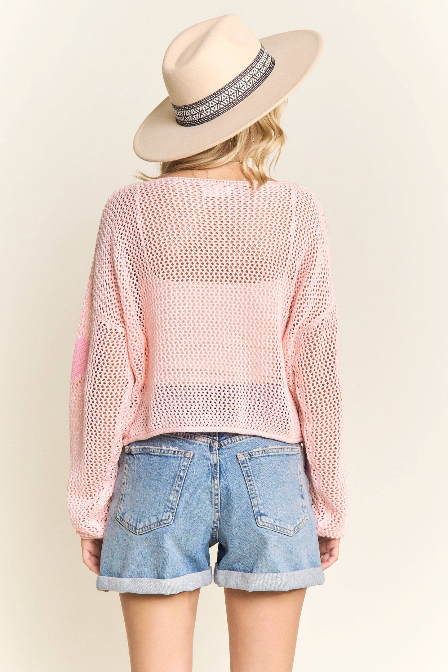 LOOSE KNIT MESH SWEATER HEART PATTERN - LESW4237