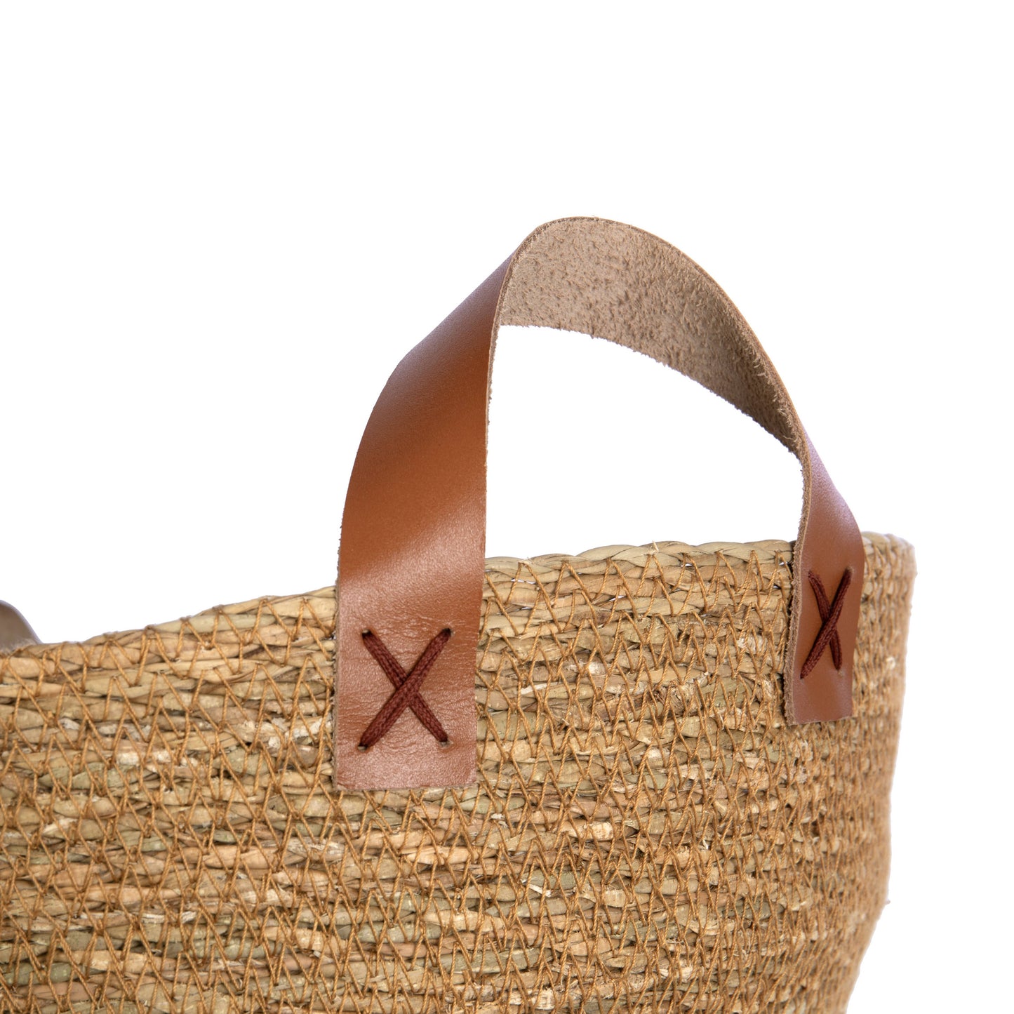 Round Seagrass Bow w/Leather Side Handles