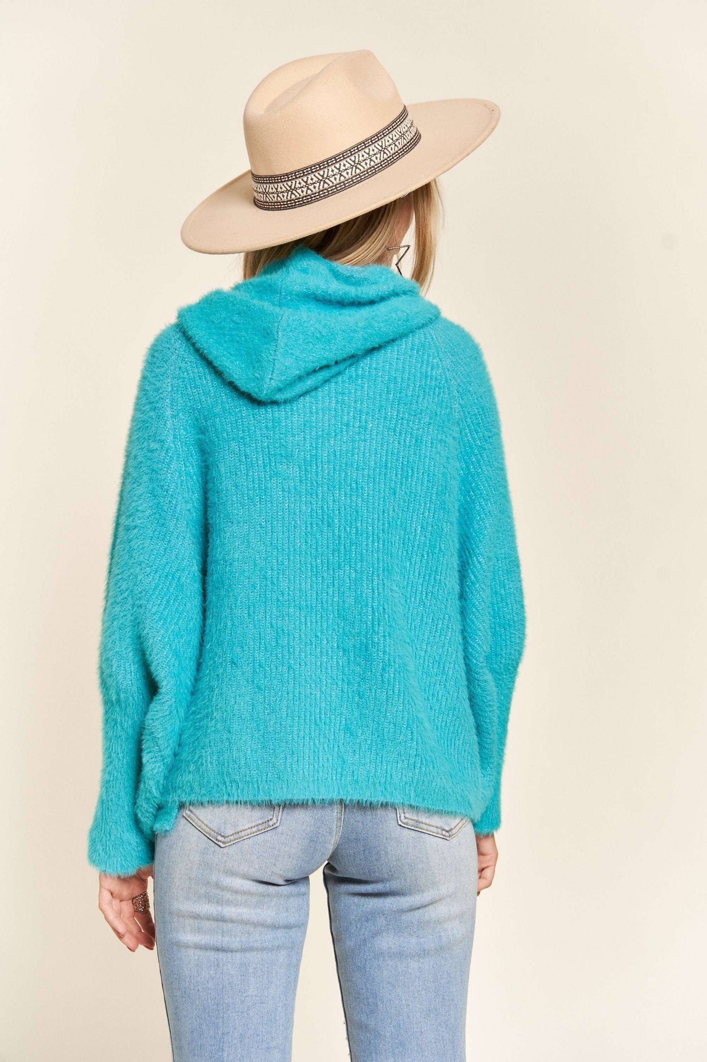 LESW3208-SOFT FUZZY HOODIE CARDIGAN